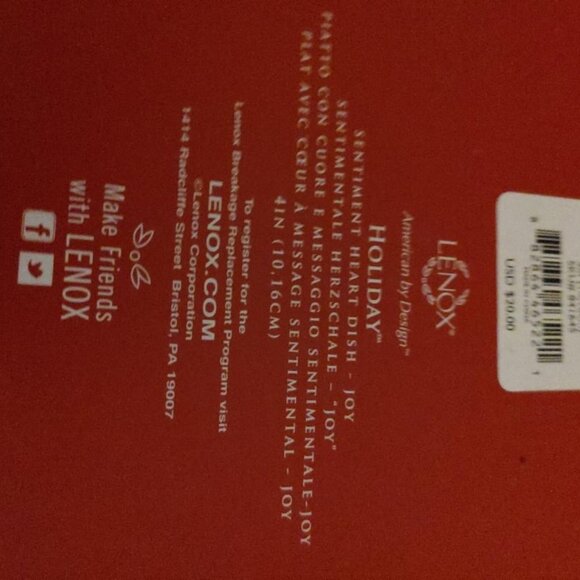 Lenox Holiday Sentiment Heart Dish ~ Joy ~ 4" - Picture 5 of 6